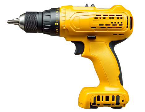 Yellow power drill isolated on white background PNG. GENERATIVE AI