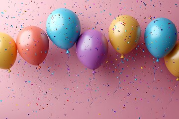 Pastel balloons and confetti