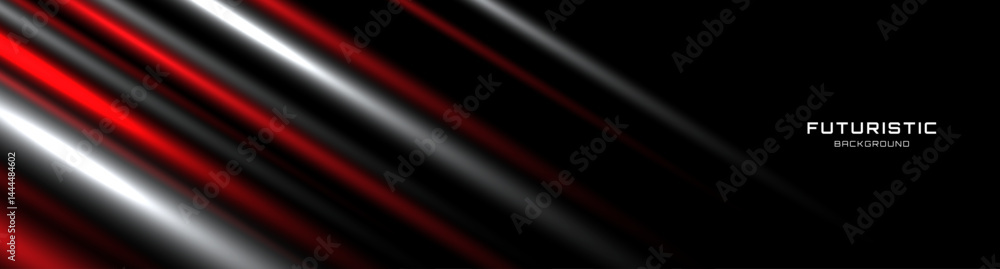 Poster red white lines techno abstract background on dark space with glowing effect decoration. high speed 