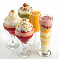 four different cocktail smoothies with milky cream