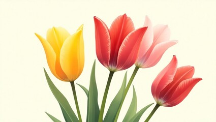 A beautiful spring bouquet features red and yellow tulips, a vibrant bunch of blossoms isolated to highlight their floral beauty