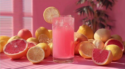 Vibrant pink lemonade, a refreshing summer drink! Perfect for photography, ads, and branding. Sweet, fruity, and eye-catching. Ideal for microstock and creative projects.
