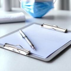 Blank clipboard with pen ready for notes medical forms or appointments Subtle background blur