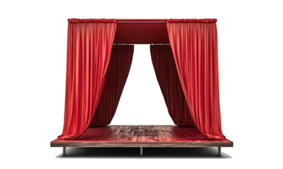 Theater stage with red curtains and a wooden isolated on white background PNG. GENERATIVE AI