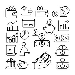 Fototapeta premium Finance Line Icon Set | Financial Outline Icons Collection