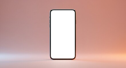 Template, mockup smartphone with blank white screen against a pink background with subtle lighting effects useful for showcasing apps, website designs, or digital content product presentations
