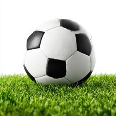 Obraz premium Soccer ball on green grass isolated on white background