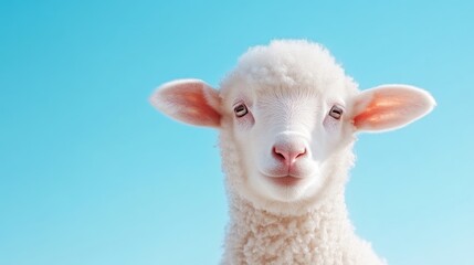 Fototapeta premium Cute lamb portrait against a vibrant blue sky