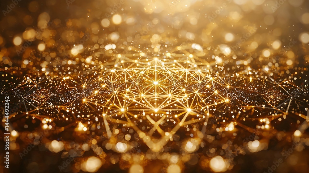 Poster elegant gold background featuring sacred geometry patterns illuminated by the soft glow of the golde