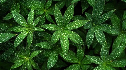 Fresh green grass covered with dew drops, a peaceful spring morning