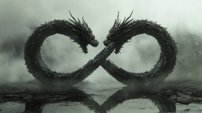 An infinity symbol formed by two intertwined dragon silhouettes