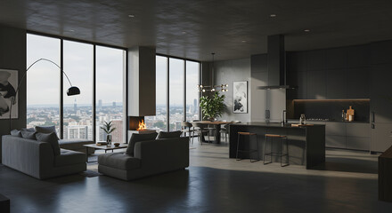 Sophisticated Apartment Interior With Panoramic City View And Modern Design