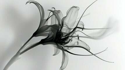Abstract grayscale depiction of a flower in motion.