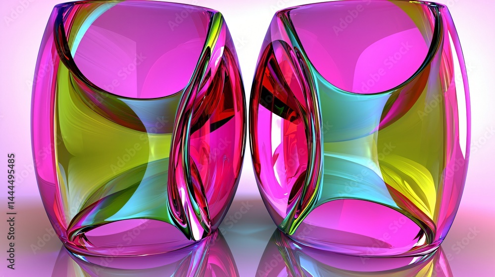 Poster elegant display of two colorful glass vases reflecting light in a captivating scene that showcases a