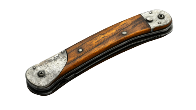 Folding knife, vintage pocketknife, handle wood, cut out transparent