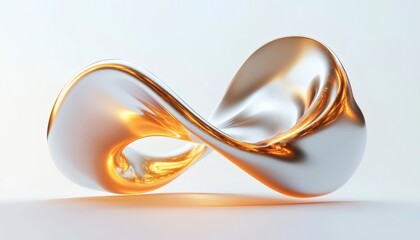 Abstract, metallic form, in gold and silver, with flowing, smooth curves.