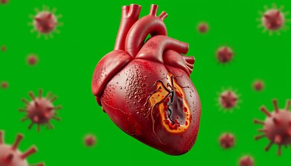 Detailed Heart with Virus Isolated on Green Screen Perfect for Education and Medical Visuals