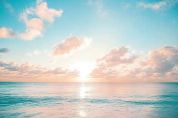 Obraz premium Pastel sunset over tranquil ocean Soft pink and blue hues paint the sky Gentle waves meet the horizon