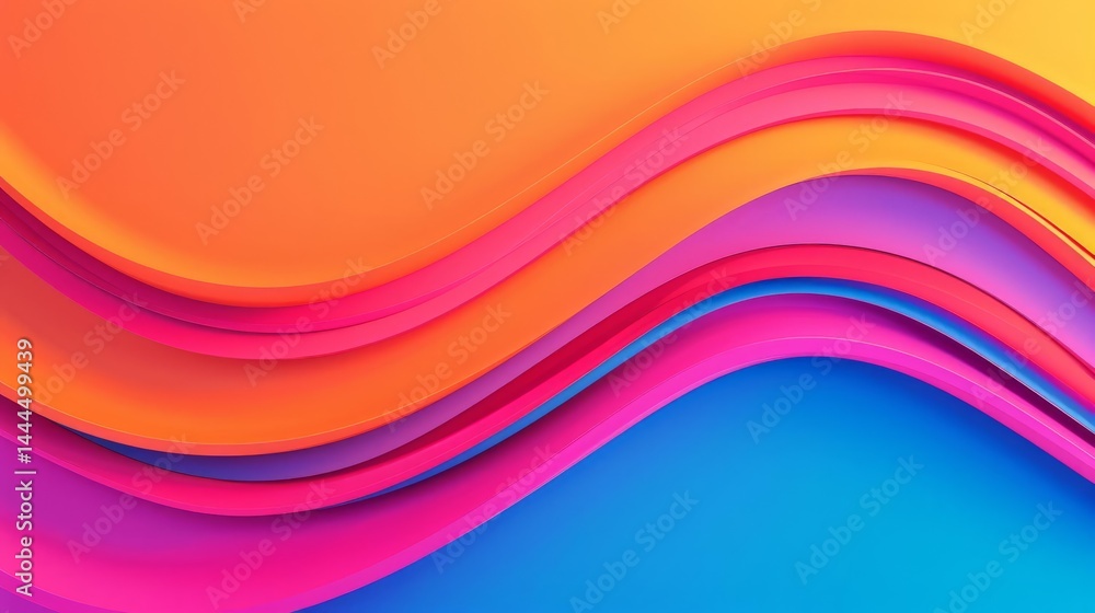 Poster vibrant colorful layered paper waves with smooth curves and bold hues in orange pink purple and blue