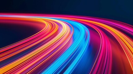 Vibrant Light Trails on a High-Speed Road Creating Dynamic Motion Blur in Bright Neon Colors Du Night Time
