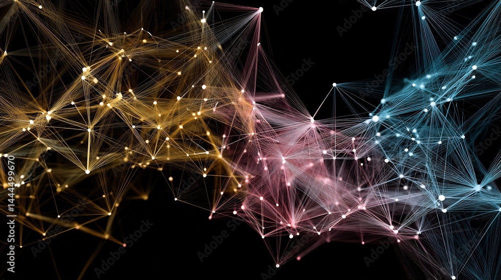 Poster complex neural network abstract background with colorful interconnected nodes