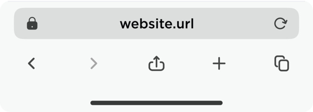 Mobile browser window with tab open. Website layout with search bar, toolbar and buttons.  Smartphone Web browser with Tabs mockup. Empty tab window of browser app. 