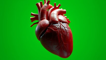 Detailed Red Heart Isolated on Green Screen Background Medical Education Element for Health Documentary Vfx Studio