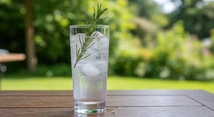 Refreshing Rosemary Gin and Tonic Cocktail Outdoors