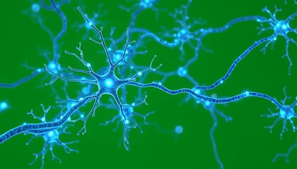 Interconnected Blue Neurons Network on Isolated Green Screen Background Perfect For Medical Visualizations Educational Content And Scientific Presentations