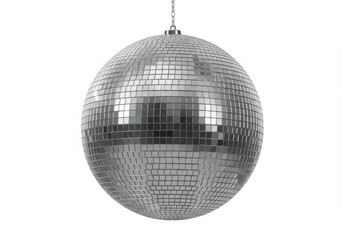 Fototapeta premium Disco ball hanging from chain isolated on white background