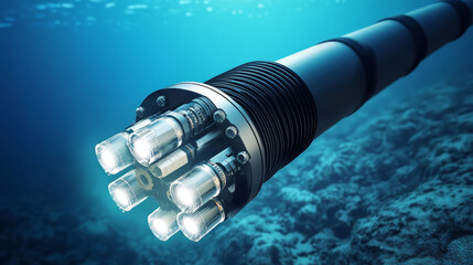 High tech underwater device with illuminated sensors, designed for deep sea exploration