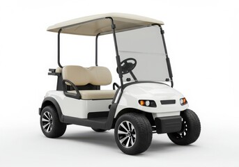 White golf cart with beige seats isolated on white background