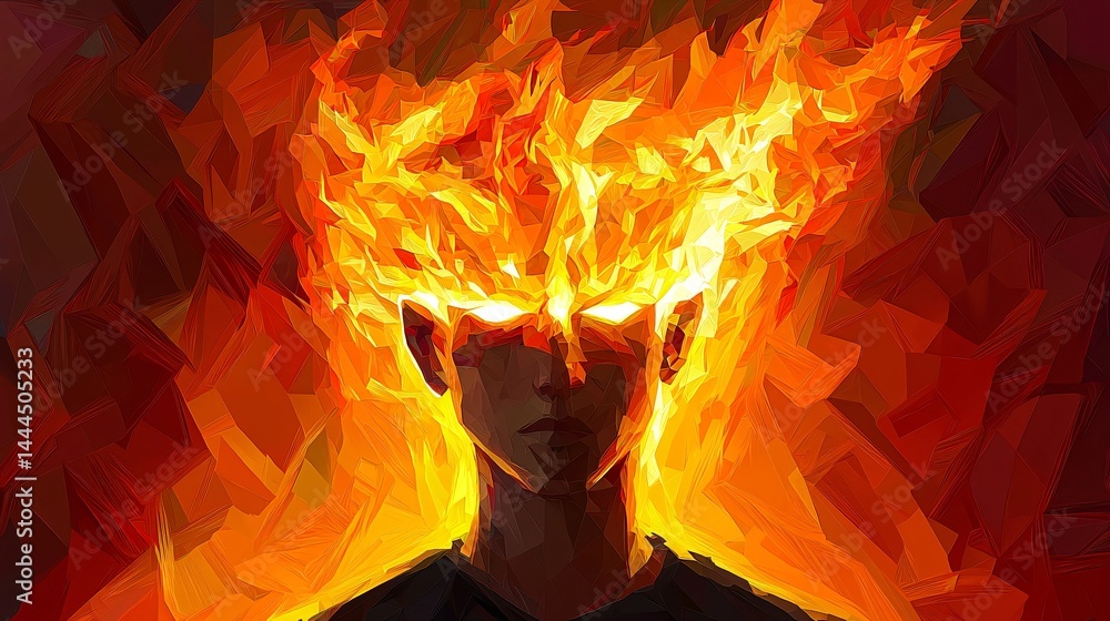 Aufkleber surreal representation of a man with fiery head symbolizing ethereal illumination and energy in a st