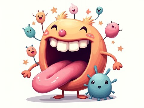 an image of a cartoon character with a tongue and a bunch of other characters, there is a cartoon character with a tongue and a bunch of other characters