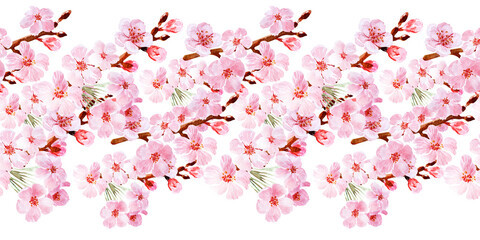 Fototapeta premium Watercolor seamless pattern drawing with branches and cherry blossoms