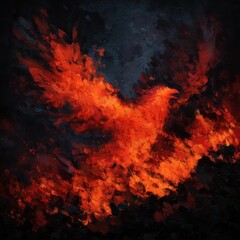 Fiery bird in dramatic abstract art style.