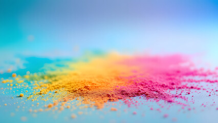 Colorful powder explosion creates vibrant texture on light blue surface