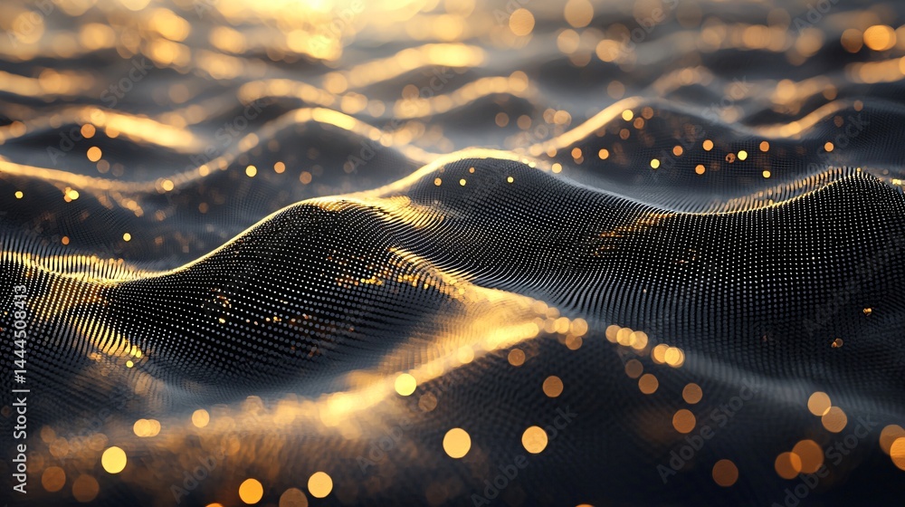 Poster a wave of light cascading through a dreamlike dotted texture with high-key lighting creating an ethe