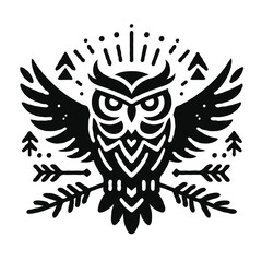 A black and white logo type owl silhouette design