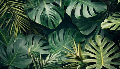 Lush tropical foliage design, a vibrant green display.