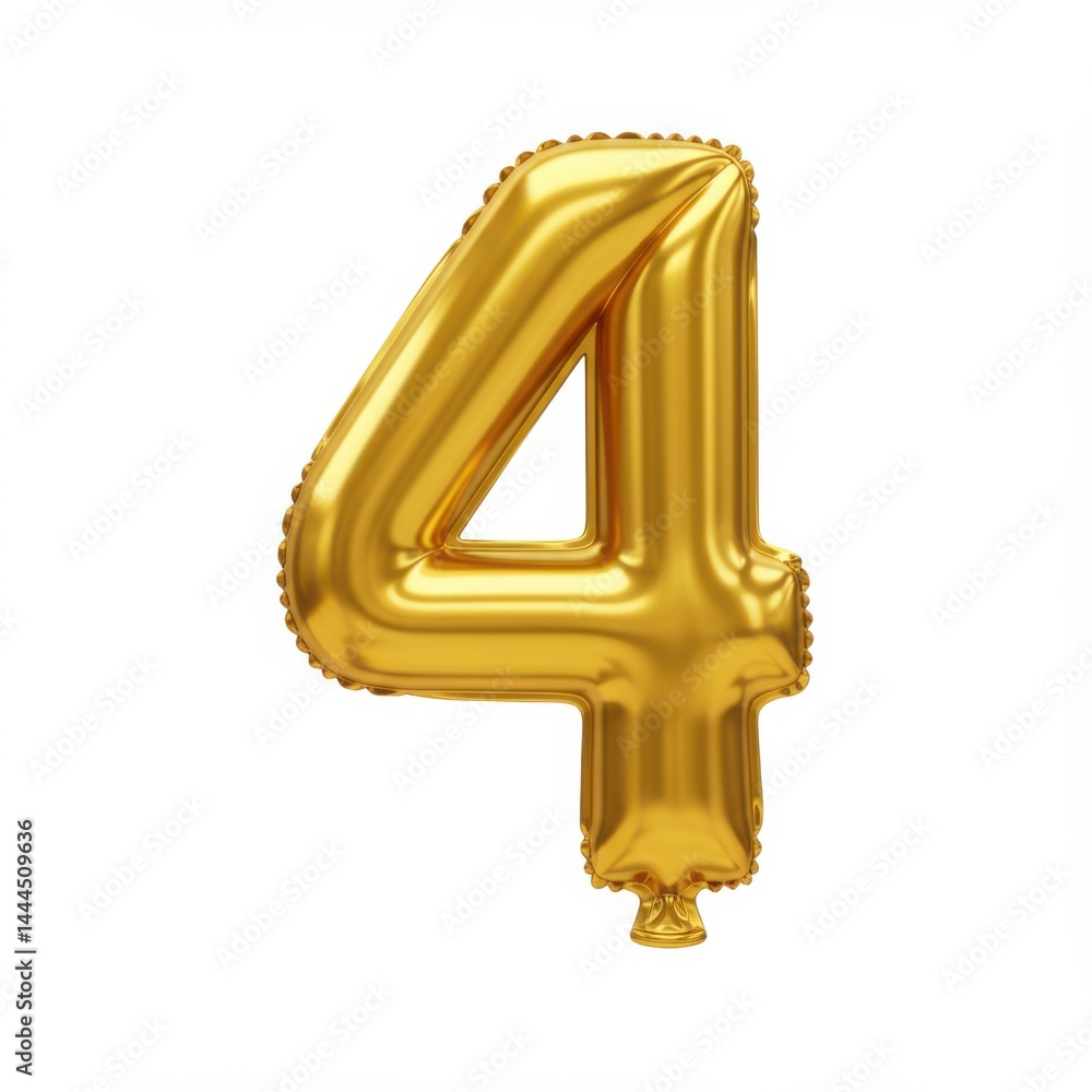 Poster a shiny golden number four balloon floating against a plain white studio background image view isola