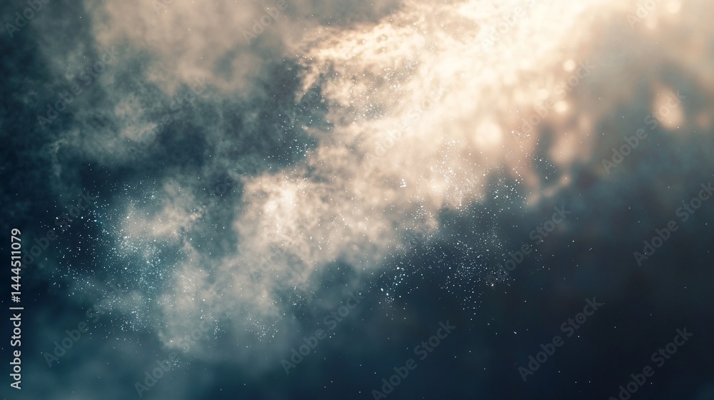 Poster serene sky filled with clouds and stars creating a beautiful celestial scene with ethereal quantum f