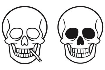 Two contrasting skull images show one smoking a cigarette in a blackandwhite linear style