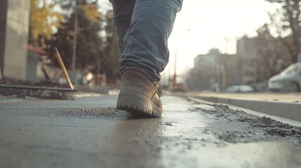 Person Walking on a Sidewalk in Urban Setting