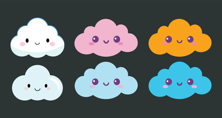 Kawaii cloud vector illustration with cute face
