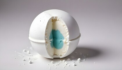 A pristine white sphere sliced open to reveal a beautiful blue core and creamy interior.