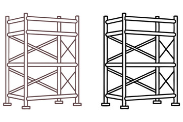 Two differently colored scaffolding structures with three levels are shown on a white background