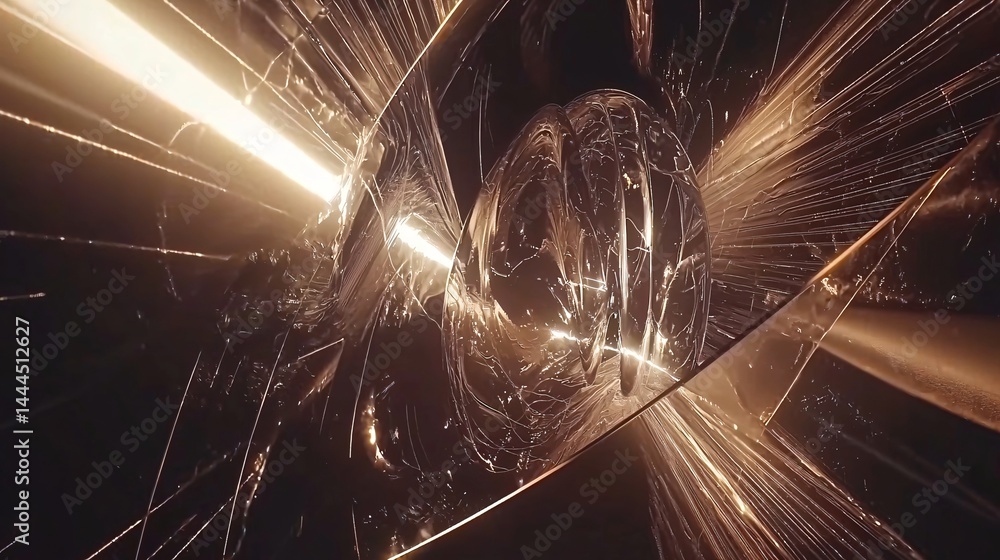 Poster large metallic object surrounded by streaks of light creating a futuristic and dynamic atmosphere ev