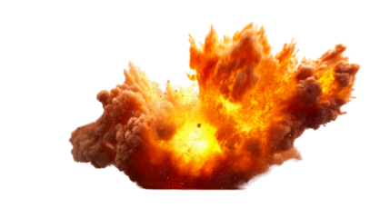 Fiery orange blast with smoke, cut out transparent