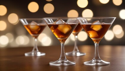 Four martinis in elegant glasses with ice, perfect for a night out celebration.